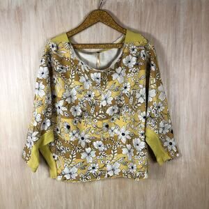 Free People Goldendust Floral Martin Slouchy Cropped Dolman Pullover Size Large
